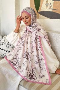 Lamelif Çicek Desen Soft Şal Şeker pembe