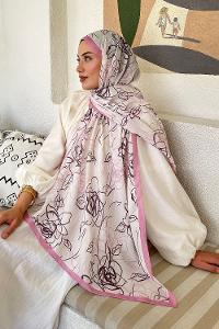 Lamelif Çicek Desen Soft Şal Şeker pembe