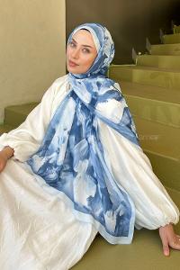 Lamelif Elegan Desen Soft Şal Bebe Mavi