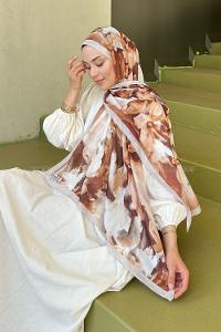 Lamelif Elegan Desen Soft Şal Sütlü Kahve Bej