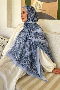 Lamelif Retro Desen Soft Şal Bebe Mavi