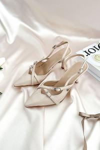 Lamelif Çift Kemer Detaylı Topuklu Ayakkabı Bej