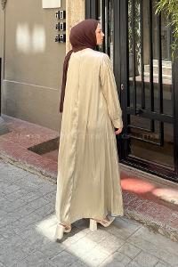 Lamelif Broş Detaylı Tesettür Elbise Vizonrengi