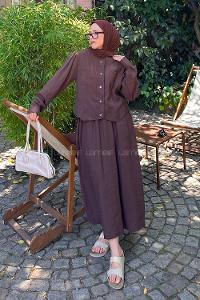 Lamelif Etekli Tesettür Takım Acı Kahve