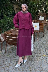Claret Red Crew Neck Long Arm Polyester Flare Suit
