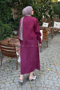 Claret Red Crew Neck Long Arm Polyester Flare Suit