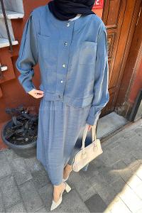 Lamelif Etekli Tesettür Takım İndigo