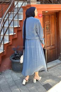 Lamelif Etekli Tesettür Takım İndigo