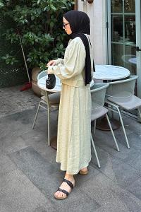 Lamelif Etekli Tesettür Takım Küf Yeşili