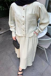 Lamelif Etekli Tesettür Takım Küf Yeşili