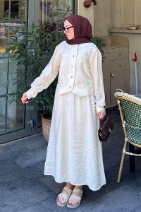 Stone Crew Neck Long Arm Polyester Flare Suit