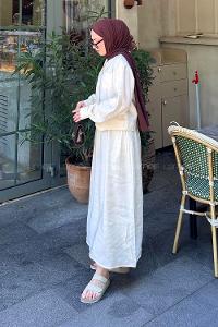 Stone Crew Neck Long Arm Polyester Flare Suit