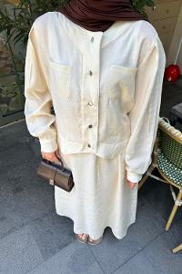 Stone Crew Neck Long Arm Polyester Flare Suit