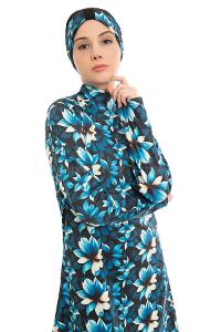 Lamelif Haşama Tesettür Mayo Hijap Buz Mavisi 