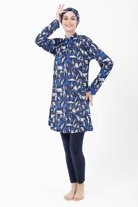 Lamelif Haşama Tesettür Mayo Hijap Lacivert