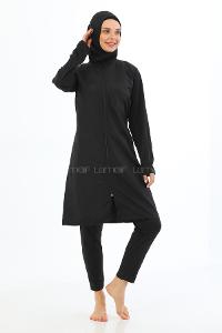 Lamelif Haşama Tesettür Mayo Hijap Siyah