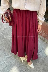 Lamelif Beli Lastikli Uzun Gofre Tesettür Etek Bordo