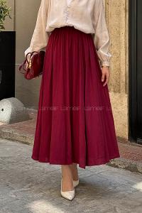 Lamelif Beli Lastikli Uzun Gofre Tesettür Etek Bordo