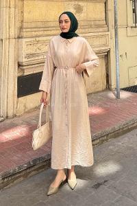 Lamelif Pat Detaylı Elbise Taş