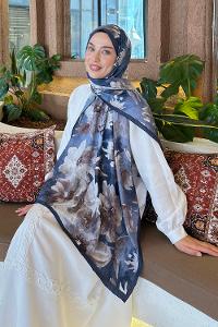 Lamelif Çiçek Desen Bambu Şal Antrasit