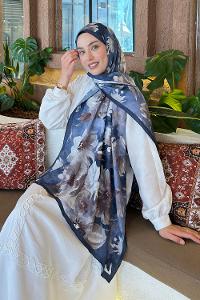 Lamelif Çiçek Desen Bambu Şal Antrasit