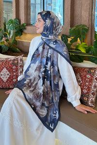 Lamelif Çiçek Desen Bambu Şal Antrasit