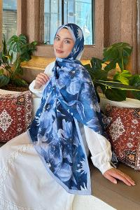 Baby Blue Cotton Fabric Flowering Printed Shawl