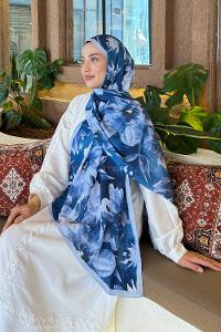 Baby Blue Cotton Fabric Flowering Printed Shawl
