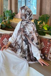 Lamelif Çiçek Desen Bambu Şal Camel