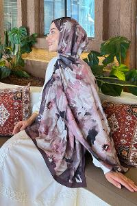 Lamelif Çiçek Desen Bambu Şal Gül Kurusu