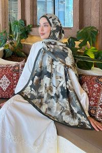 Lamelif Çiçek Desen Bambu Şal Haki