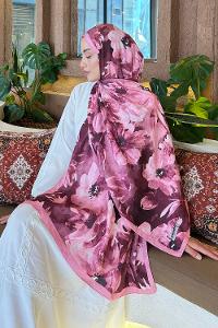 Lamelif Çiçek Desen Bambu Şal Şeker Pembe