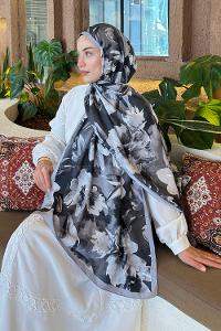Lamelif Çiçek Desen Bambu Şal Siyah