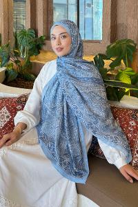 Lamelif Retro Desen Pamuk Şal Bebe Mavisi