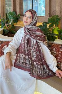 Lamelif Retro Desen Pamuk Şal Bordo