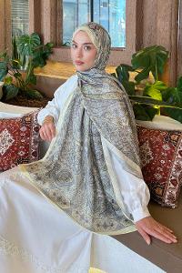 Lamelif Retro Desen Pamuk Şal Sarı