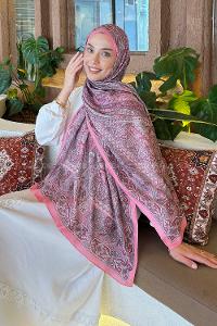 Lamelif Retro Desen Pamuk Şal Şeker Pembe