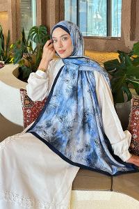 Lamelif Sarmaşık Desen Bambu Şal Gök Mavi