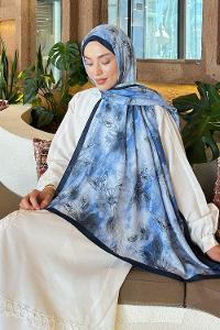 Lamelif Sarmaşık Desen Bambu Şal Gök Mavi