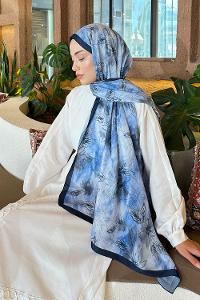 Lamelif Sarmaşık Desen Bambu Şal Gök Mavi