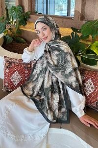 Khaki Cotton Fabric Flowering Printed Shawl