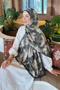 Khaki Cotton Fabric Flowering Printed Shawl