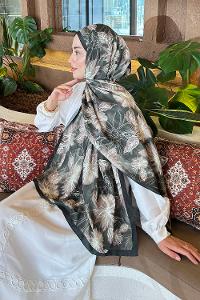 Khaki Cotton Fabric Flowering Printed Shawl