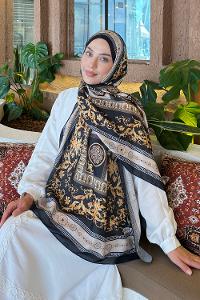 Lamelif Versa Desen Pamuk Şal Siyah Bej