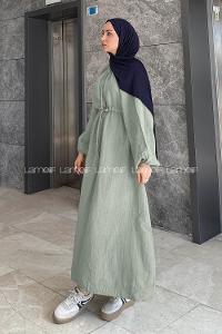 Plum Green Loose Crew Neck Linen Dresess