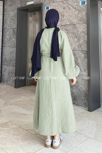 Plum Green Loose Crew Neck Linen Dresess