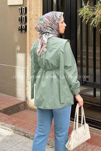 Lamelif Bel Bağlamalı Omuz Vatkalı Gömlek Mint Yeşili