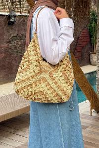 Lamelif  DESENLİ HASIR KOLKADIN ÇANTASI BEJ 