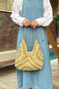 Lamelif  DESENLİ HASIR KOLKADIN ÇANTASI BEJ 