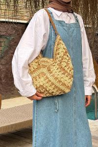 Lamelif  DESENLİ HASIR KOLKADIN ÇANTASI BEJ 